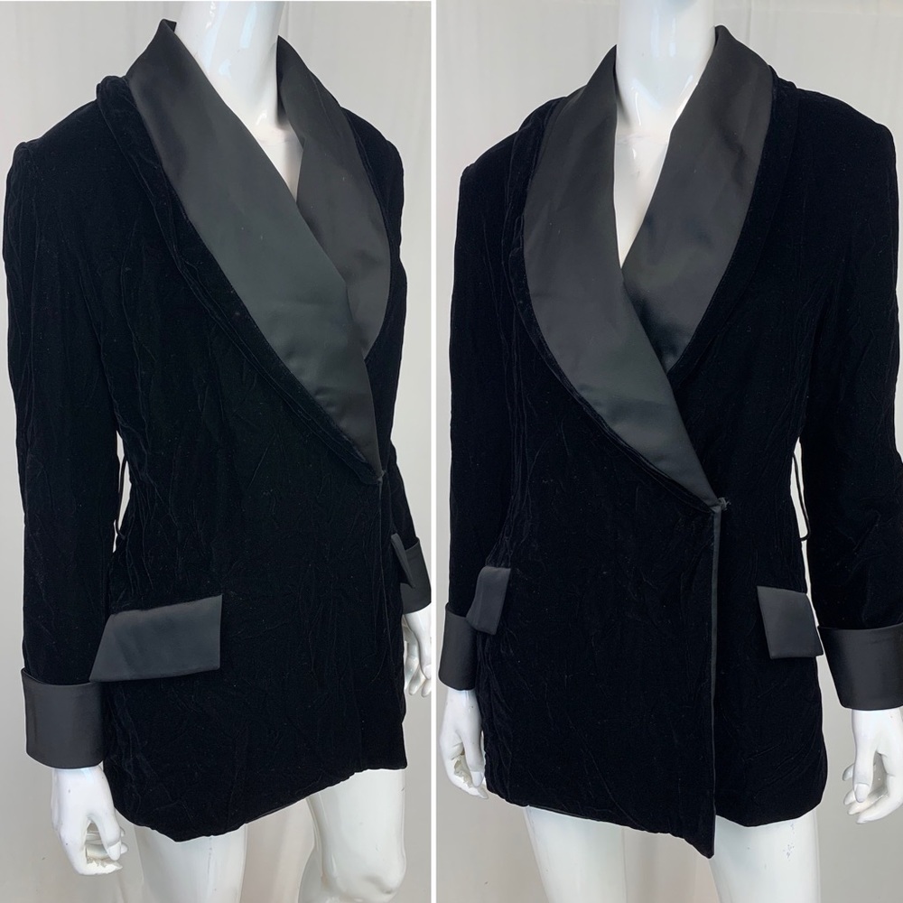 Vintage Black Tie Neiman Marcus Velvet Satin Blazer Tuxedo Smoking Jacket Coat 6